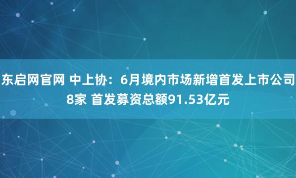 东启网官网 中上协：6月境内市场新增首发上市公司8家 首发募资总额91.53亿元